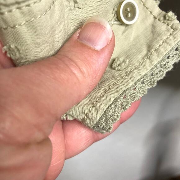 Zara sage green khaki tan swiss dot button down top size Medium cottagecore - Picture 14 of 16